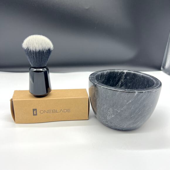 Black Marble Shave Bowl and Knot Synthetic Brush Set NIB